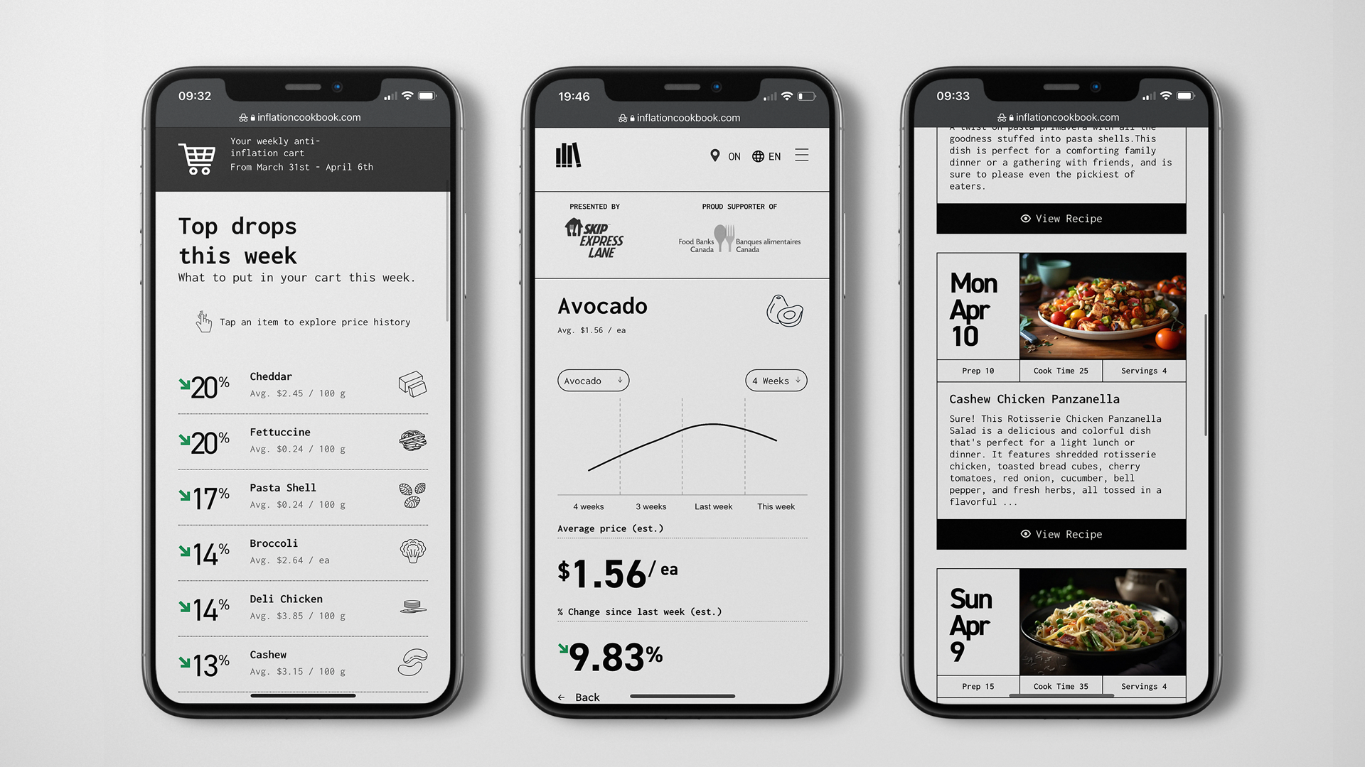 The Inflation Cookbook user interface on mobile