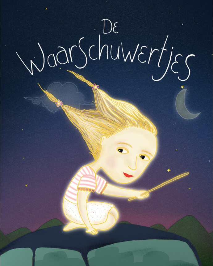 Illustration of audio book character, girl with blonde pigtails and a wand
