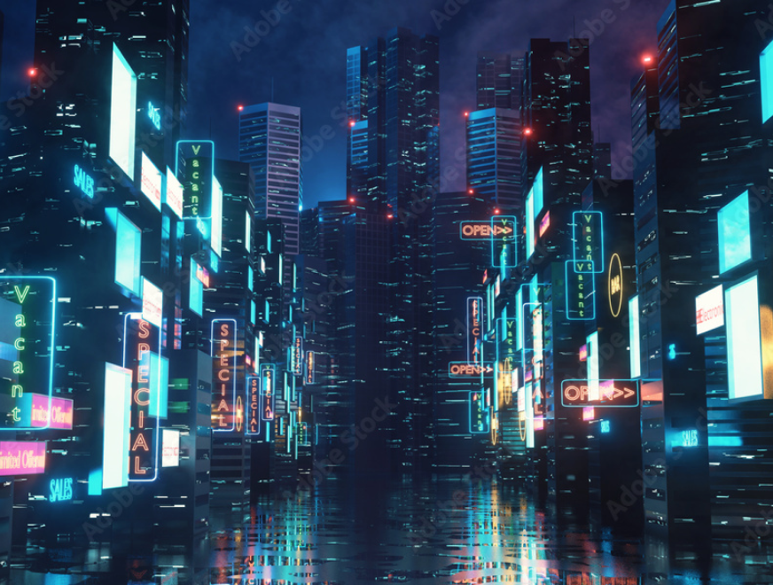 Futuristic cityscape at night